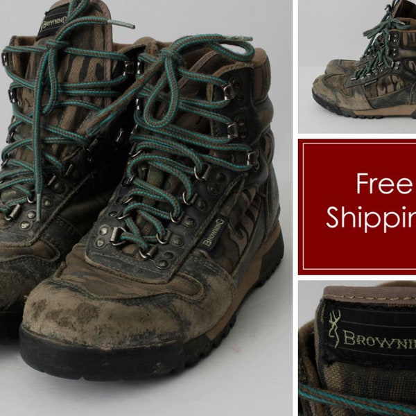 Vintage jaren 90 Camo Wandelschoenen Browning Camouflage Heren US 9 EUR 42 UK 8.5 - 90's Retro