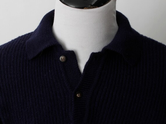 Vintage 80s Wool Gap Sweater Men's Navy Blue Ribb… - image 3