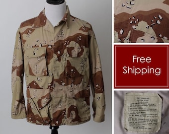 Vintage 80s US Army Shirt Jacket Men's Military 1983 Desert Camo Camouflage DLA100-83-C-0574 USA Field Combat - 90's Retro Medium M