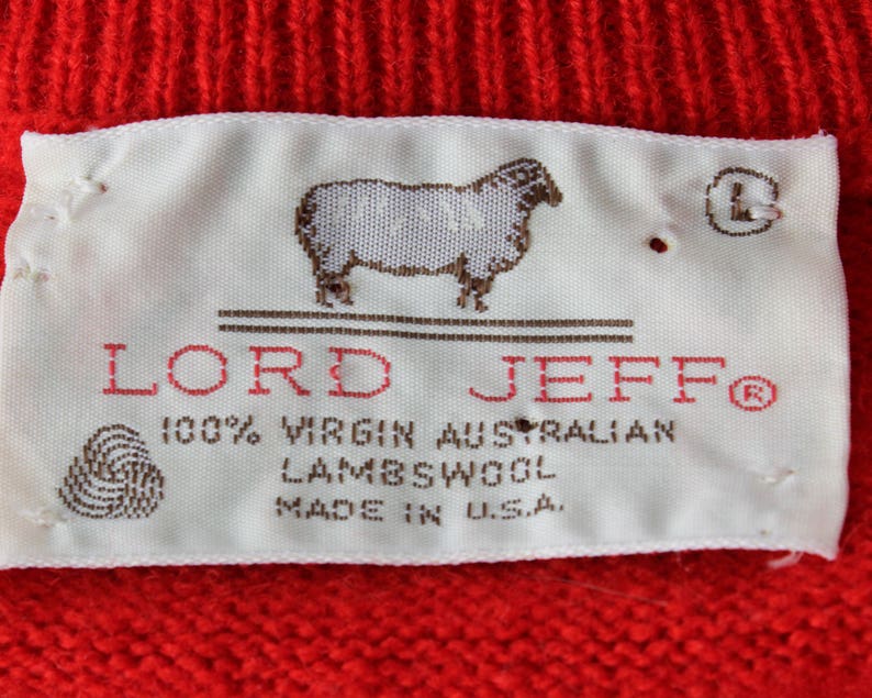 70/'s Retro Medium M Red Made in USA Vintage Men/'s Sweater Vest Lord Jeff Wool Lambswool