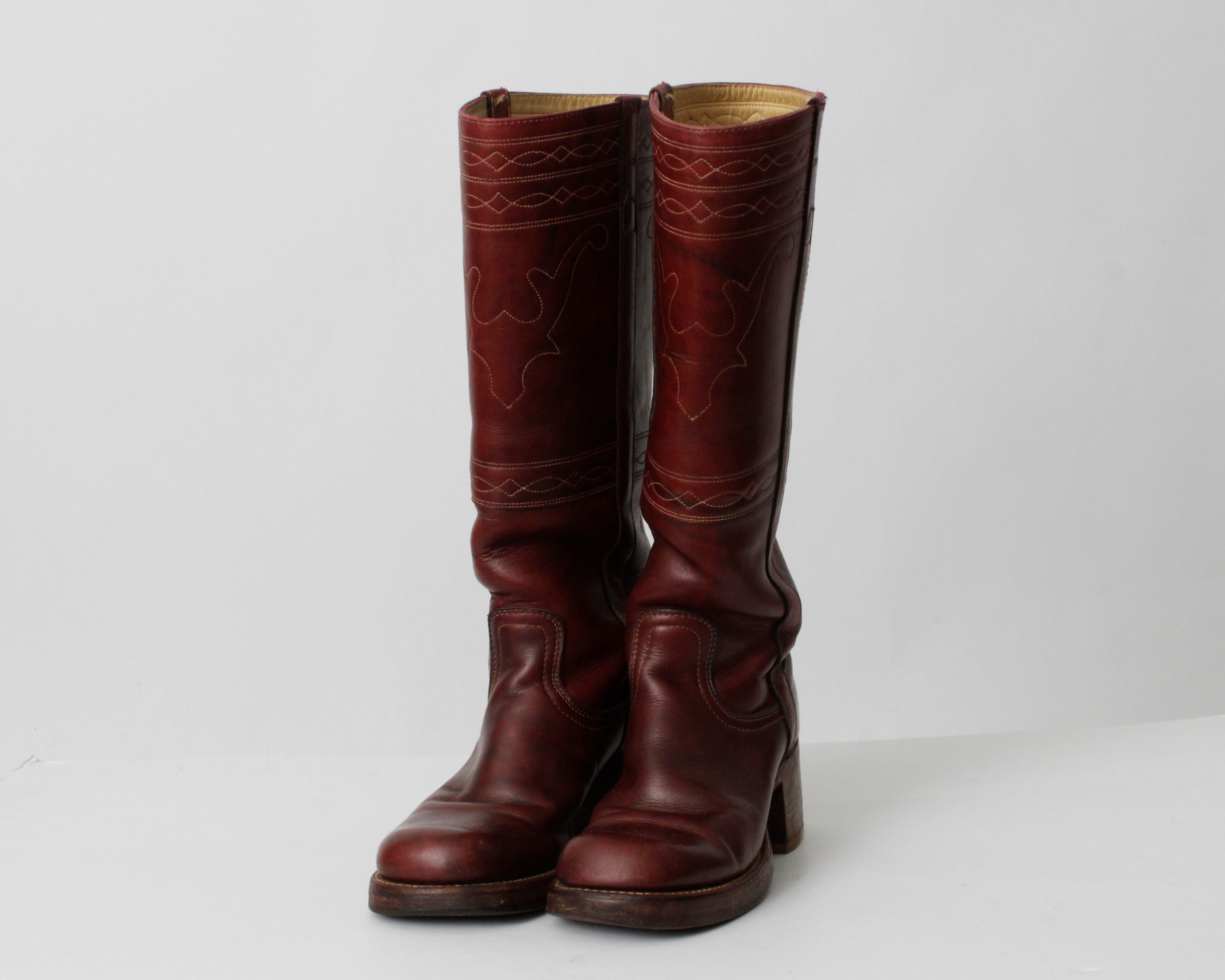 Vintage 80s Frye Boots Women's Tall Knee Brown Leather Etsy