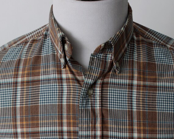Vintage 70s Pendleton Shirt Men's Plaid Brown Blu… - image 3