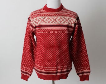 Vintage LL Bean Sweater Vintage Fair Isle Sweater Mens Fair Isle Sweater Wool Red White - 90's Retro Men's Extra Large XL Made in the USA