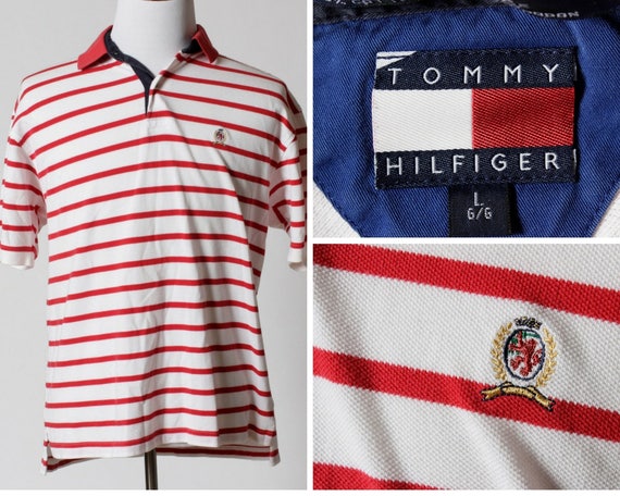 Vintage Men's Polo Shirt Tommy Hilfiger Short Sleeve Stripe 90s