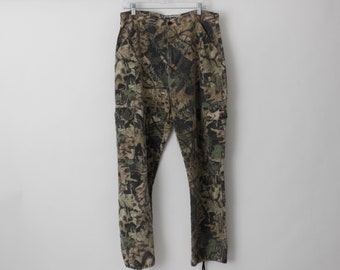 Vintage jaren 90 bemoste eiken camouflagebroek camouflage Jerzees jacht jagen vissen 35 x 31 bosbodem - retro jaren 90