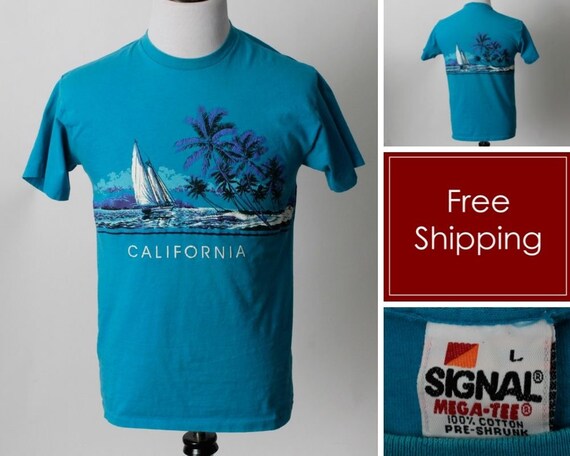 ヴィンテージ 90年代 カリフォルニア Tシャツ ビーチパームブルー CA