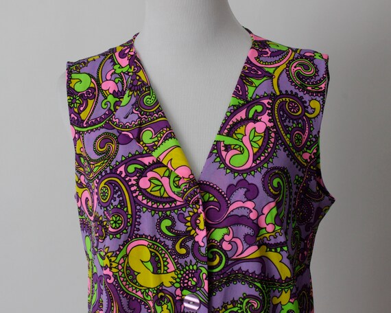 Vintage 80's Dress Women's Paisley Neon 60's Vibe… - image 3