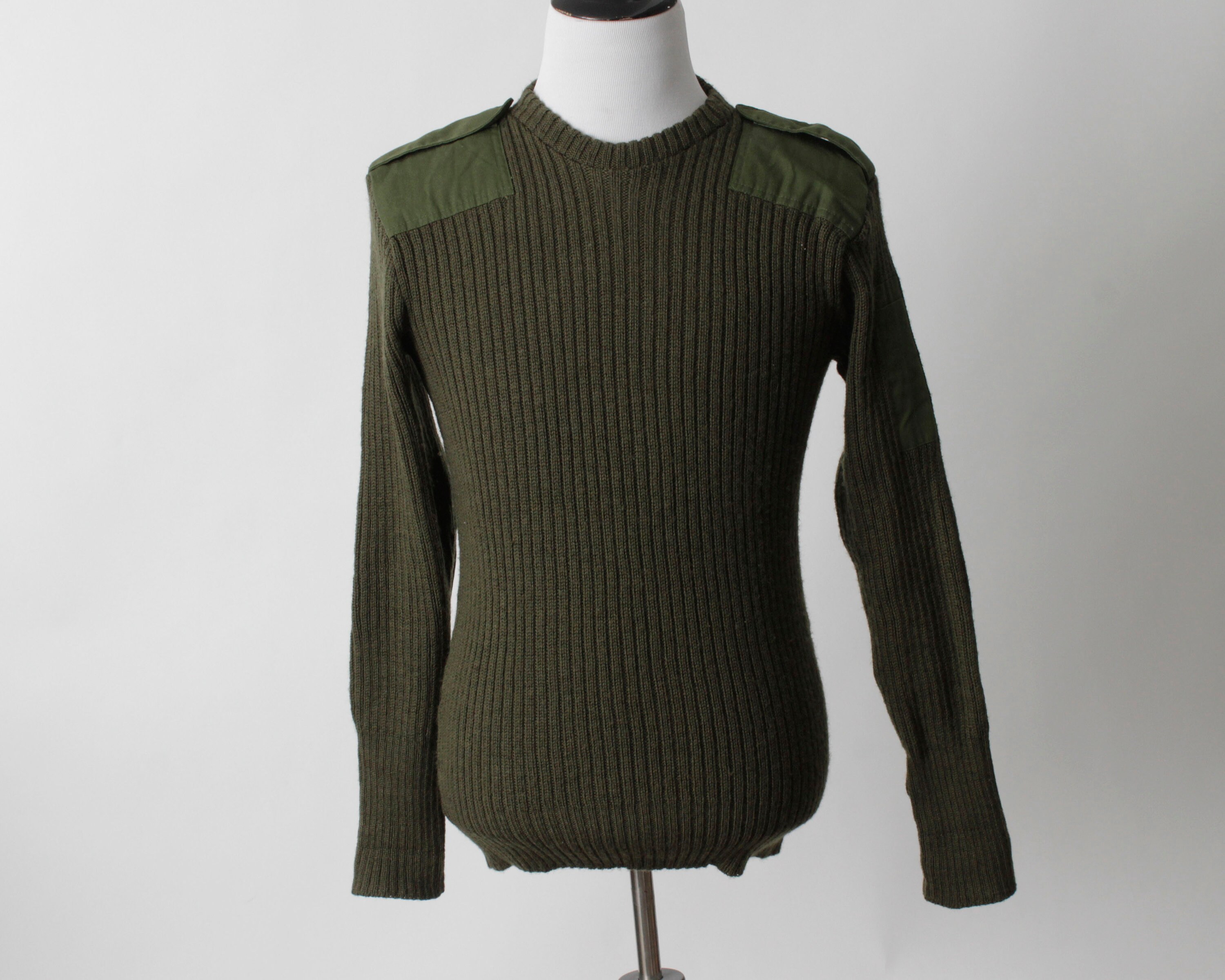 Green Military Sweater Shoulder Elbow Patches Army 90s Retro - Etsy UK