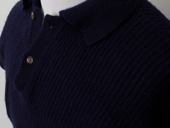 Vintage 80s Wool Gap Sweater Men's Navy Blue Ribb… - image 4