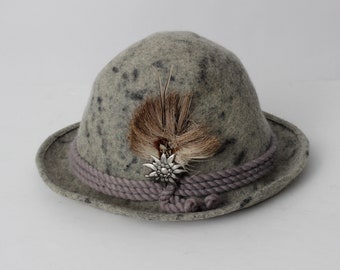 Vintage 70s Fedora Gris Fieltro Pluma Cuerda 58 cm 7 1/4 Medio - 70's Retro