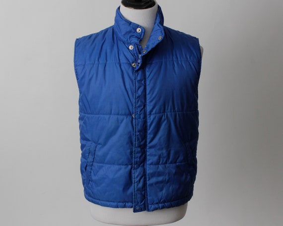 Vintage 80's Puff Vest Puffer Blue Men's Store Se… - image 2