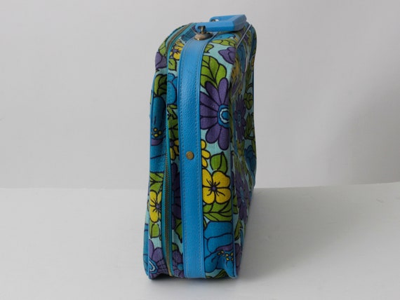 Vintage 60s Suitcase Bag Travel Tote Small Floral… - image 5