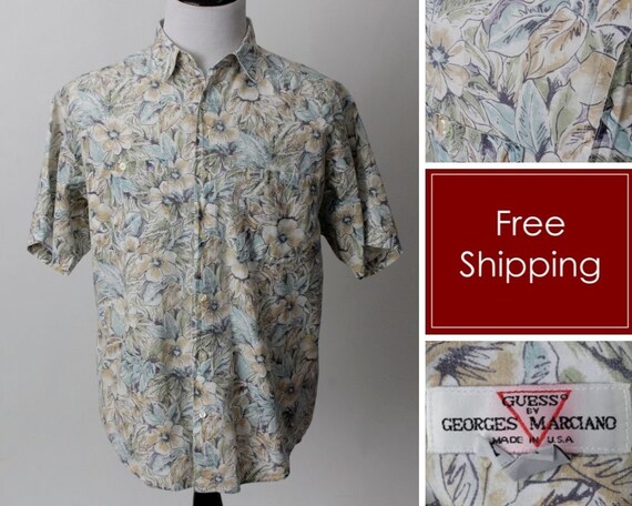 Vintage 80s Guess Shirt Men's Floral Flower Marci… - image 1