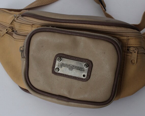 Vintage 90s Fanny Pack Leather Beige Tan East Spo… - image 2