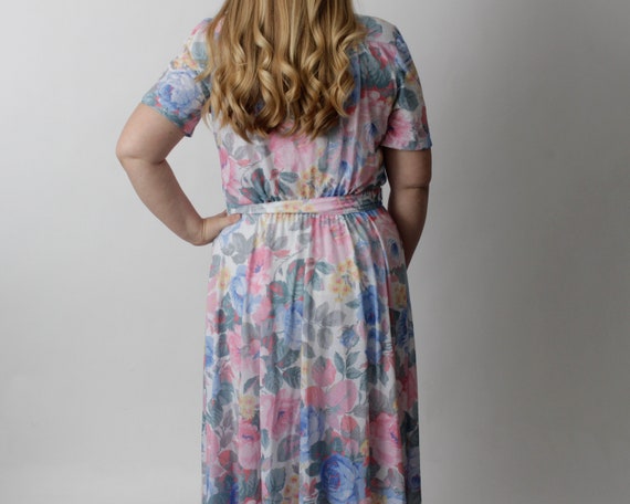 Vintage 80's Dress Women's Floral Flower Pink Blu… - image 7