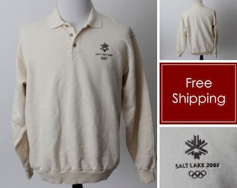 Vintage Olympic Sweatshirt 2002 Salt Lake City SLC Games Cream Beige - 00's Retro Large L