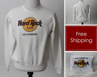 Vintage 90s Hard Rock Cafe Sweatshirt Los Angeles White Sweater WSU - 90's Retro Medium M
