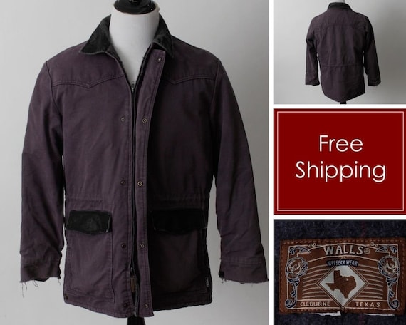 Vintage 80s Chore Work Coat Men's Walls Purple Ja… - image 1