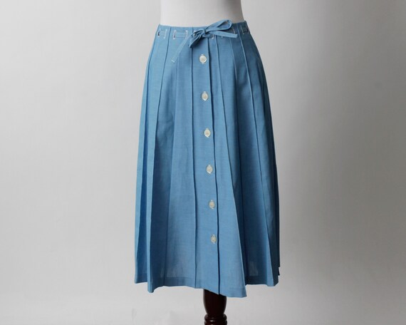 VIntage 80s LL Bean Skirt Women's Blue Buttons Pr… - image 2