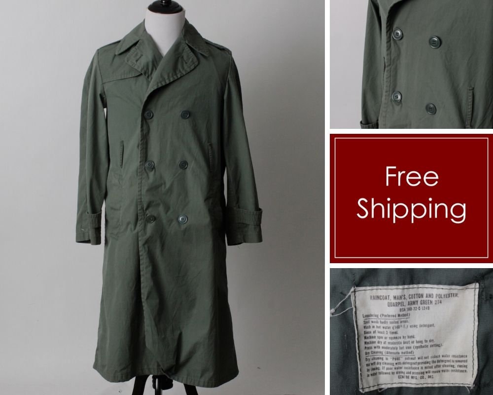 vintage military rain long coat 70s