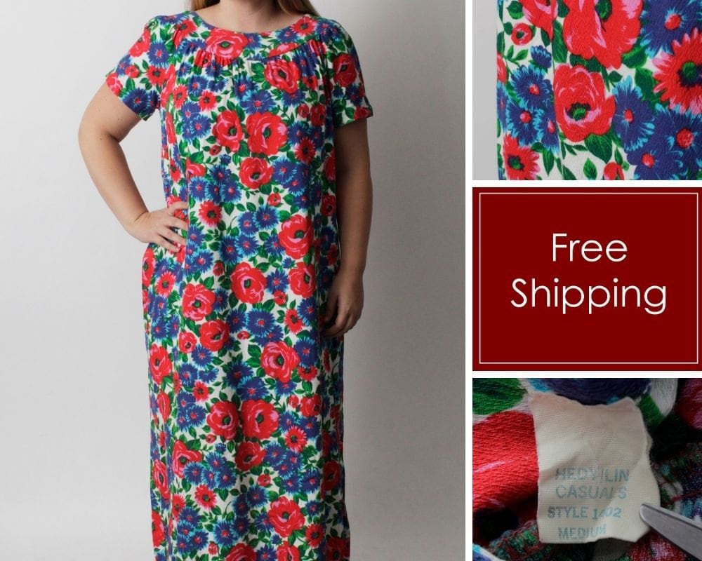 1980s Sun Babies MuuMuu ドレス Vintage Hawaiian Muumuu Sun Babies Hawaii Floral Ginger