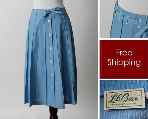 VIntage 80s LL Bean Skirt Women's Blue Buttons Pr… - image 1