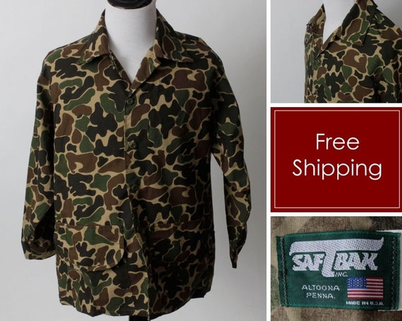 Vintage 80s Duck Camo Shirt Camouflage Mens Saf T… - image 1