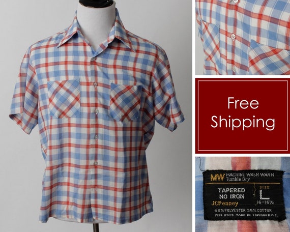 Vintage 70s Shirt Checker Men's JC Penney Penny Sh