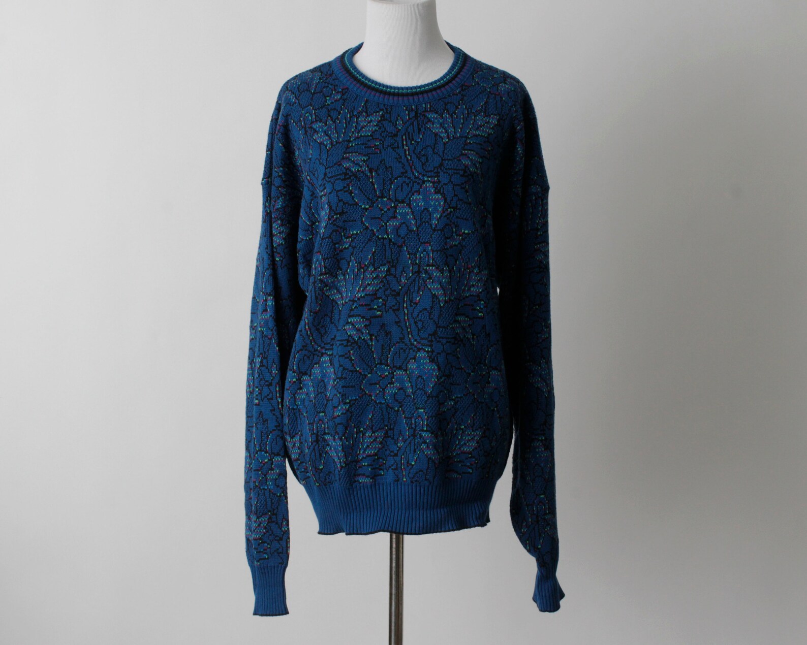 Vintage Women's Sweater Floral Flower Blue Oversize - Etsy
