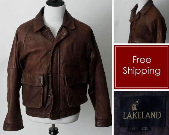Vintage 80s Leather Jacket Brown Men's 