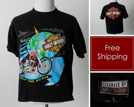 Vintage Harley Davidson T shirt T shirt T shirt schaal Richter aardbeving jaren 90 retro heren Large L dames XL Extra Large Made in the USA Etsy Nederland