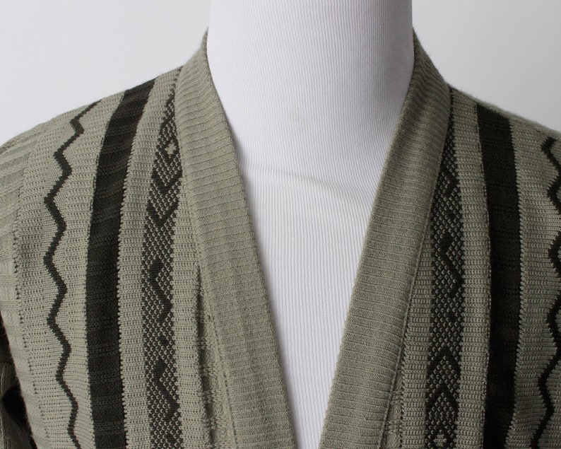 Vintage Men/'s Karina Cardigan Green Stripe Military Retro 80/'s Large L