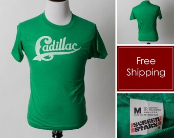 Vintage 80s Cadillac T Shirt TShirt Tee GMC GM Chevy Car Green Luxury - 80's Retro Men's Small S Made in the USA