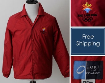 Vintage 2002 Salt Lake Olympic Jacket Windbreaker Red Utah Winter Games SLC - 00's Extra Small S