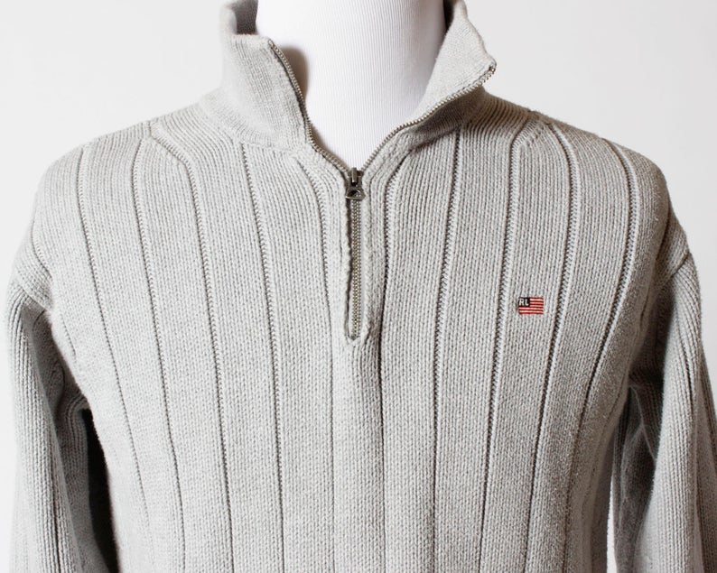 vintage thick cotton ralph lauren polo zip up pullover