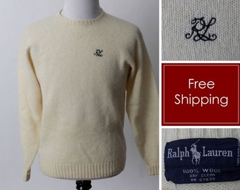 Vintage 90's Ralph Lauren Wool Sweater Cream White Men's Women's - Retro 90s Large L