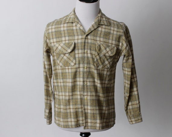 Vintage 50's Wool Plaid Shirt Men's Loop Collar L… - image 2