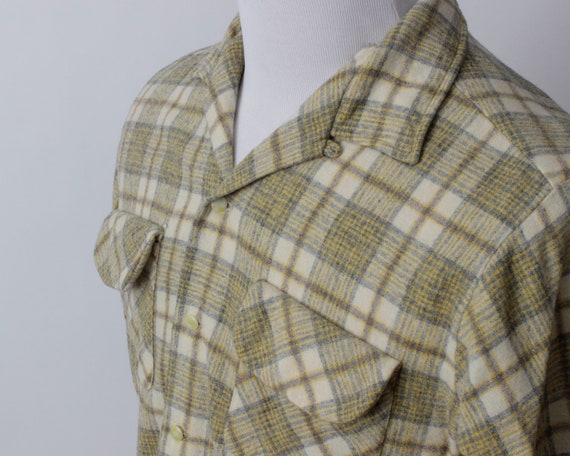 Vintage 50's Wool Plaid Shirt Men's Loop Collar L… - image 4
