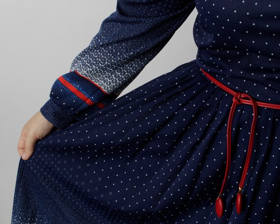 Vintage 70's Dress Women's Blue Red White Polka D… - image 4