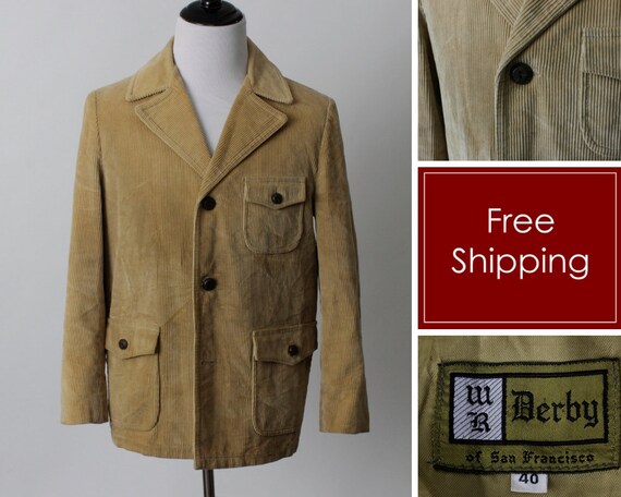 Vintage Men's Corduroy Jacket Blazer Coat Beige -