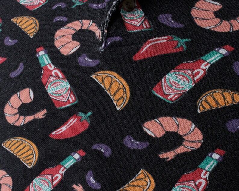 Vintage Men/'s Tabasco Shirt Shrimp New Orleans Short Sleeve Sauce Tobasco 90s Retro Extra Large XL