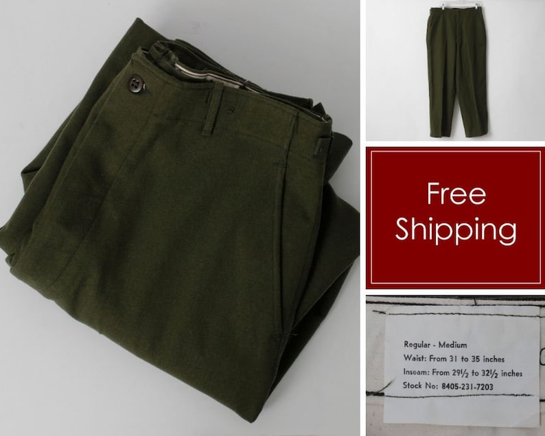 Vintage Military Pants M 51 1951 Wool Field Pants Korea War Era 8405-231-7203 Retro 50/'s 34 x 32