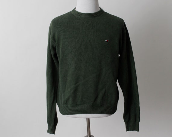Vintage Men's Sweater Tommy Hilfiger Green Logo -… - image 2