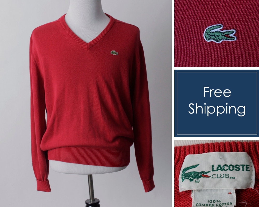 Vintage Men's Sweater Lacoste Red Cotton 90's Retro - Etsy New Zealand