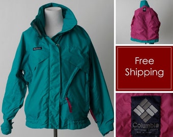 Vintage 90s Columbia Jacket Women's Shell Turquoise Magenta