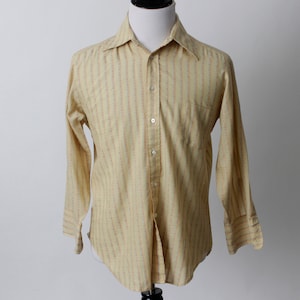 Vintage 70s Shirt Men&#39;s Sears Men&#39;s Yellow Red Blue Long Sleeve Comfort Stripe Hippie - 70&#39;s Retro Large L