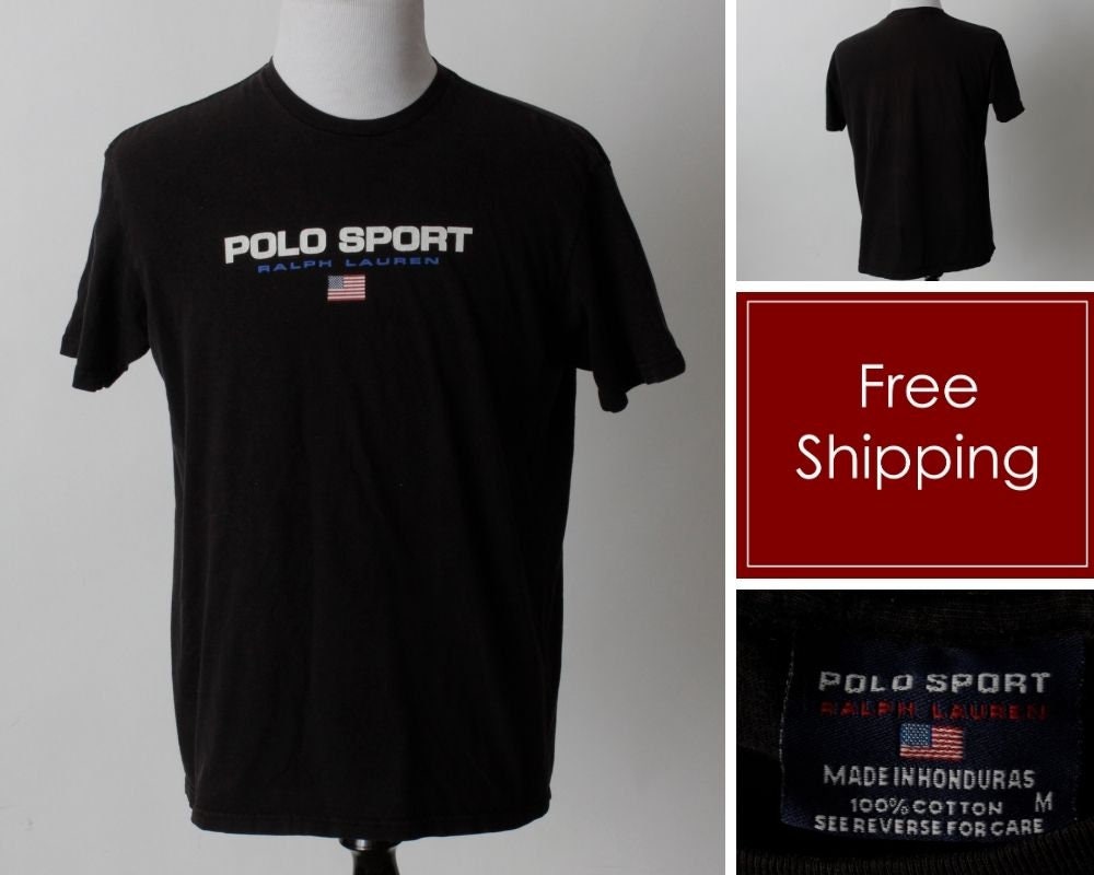 Vintage 90s Polo Sport T Shirt Tee Ralph Lauren Black Logo Spell