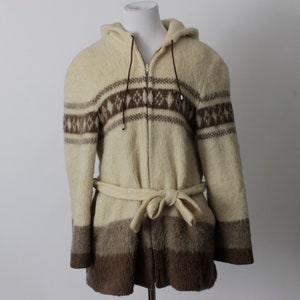 Vintage 70s Wool Coat Women's Alafoss Long Cloak Jacket Parka Hood Icelandic - 70's Retro Medium M Made in Iceland
