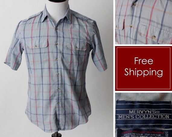 Vintage 80s Men's Shirt Mervyn's Plaid Short Sleev