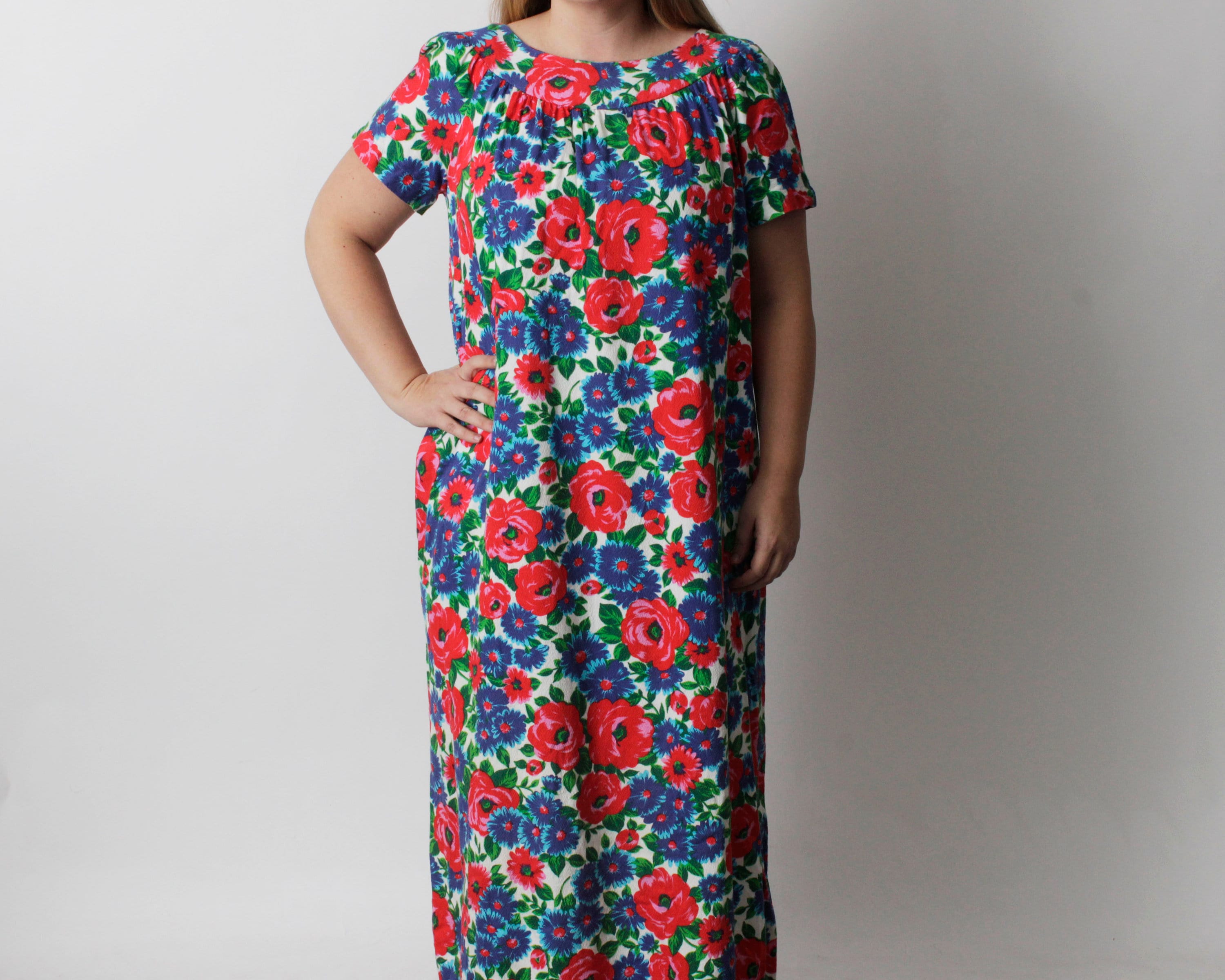 1980s Sun Babies MuuMuu ドレス Vintage Hawaiian Muumuu Sun Babies Hawaii Floral Ginger